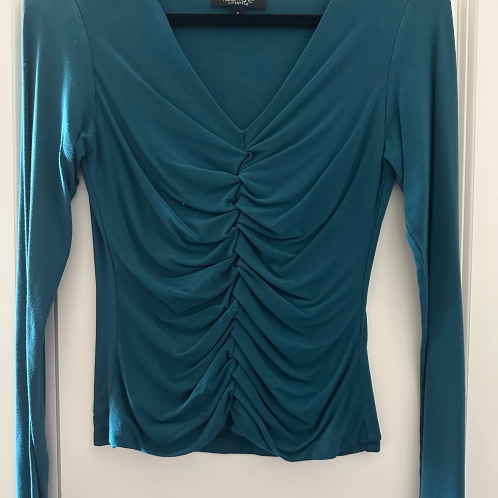 Karen Kane Teal Ruched Long Sleeve Top